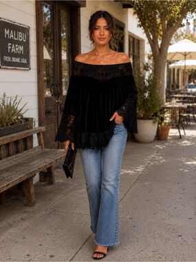 Roja Velvet Black Lace Boho Top